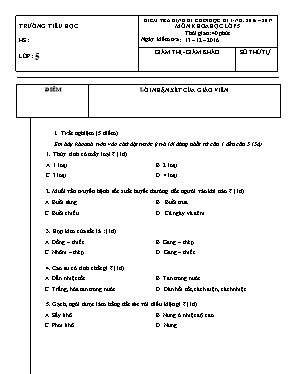 Đề kiểm tra định kì cuối học kì I môn Khoa học lớp 5 (Có đáp án) - Năm học 2016-2017